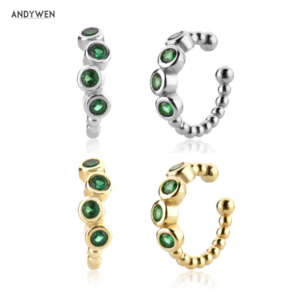 Ear Cuff No Piercing - ANDYWEN 925 Sterling Silver Green Zircon