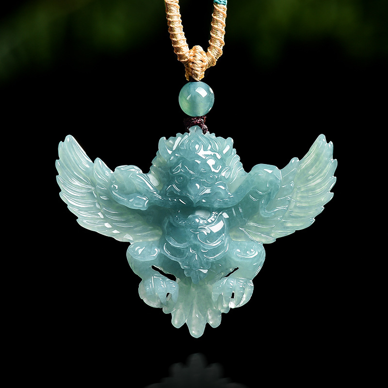 Necklace Pendant - Real Natural Emerald Jade Blue Water