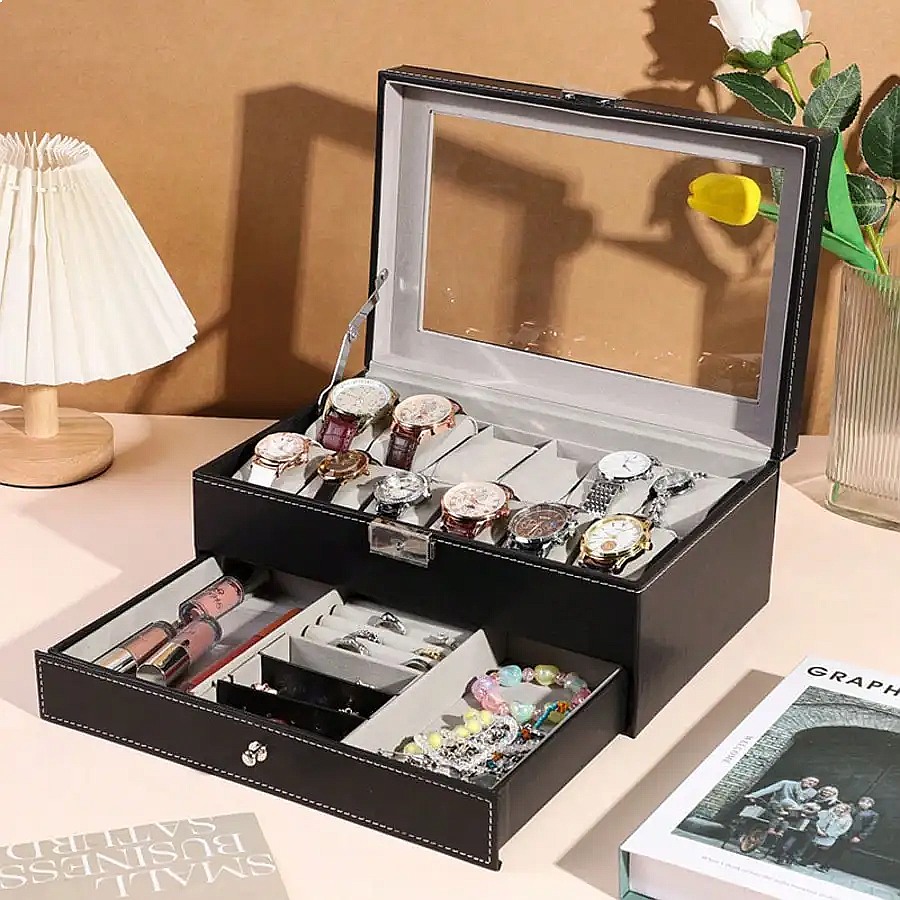 12-Slot Watch Box with Drawer, - Watch Display Box review and price